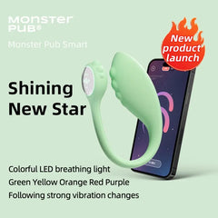Monster Pub 1P Smart Wireless Bluetooth Vibrator in green, designed for personalized experiences with app-controlled vibration modes, providing comfort and versatility for private use