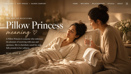 Pillow princess lifestyle scene — receptive pleasure and soft lighting