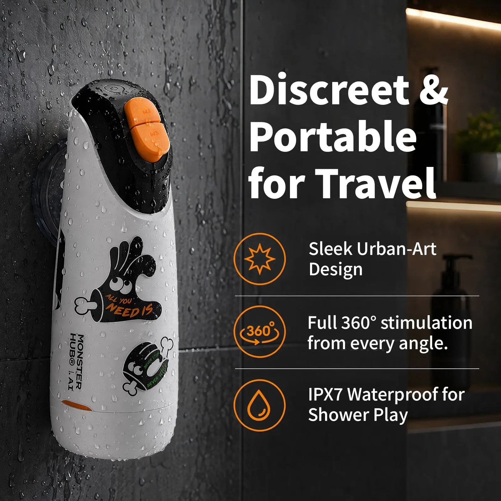 Monsterpub Tornado Smart Cup with AI Interaction App-connected, waterproof, 360° sensing, high-torque engine with swirling vibrations, and AI character interaction.