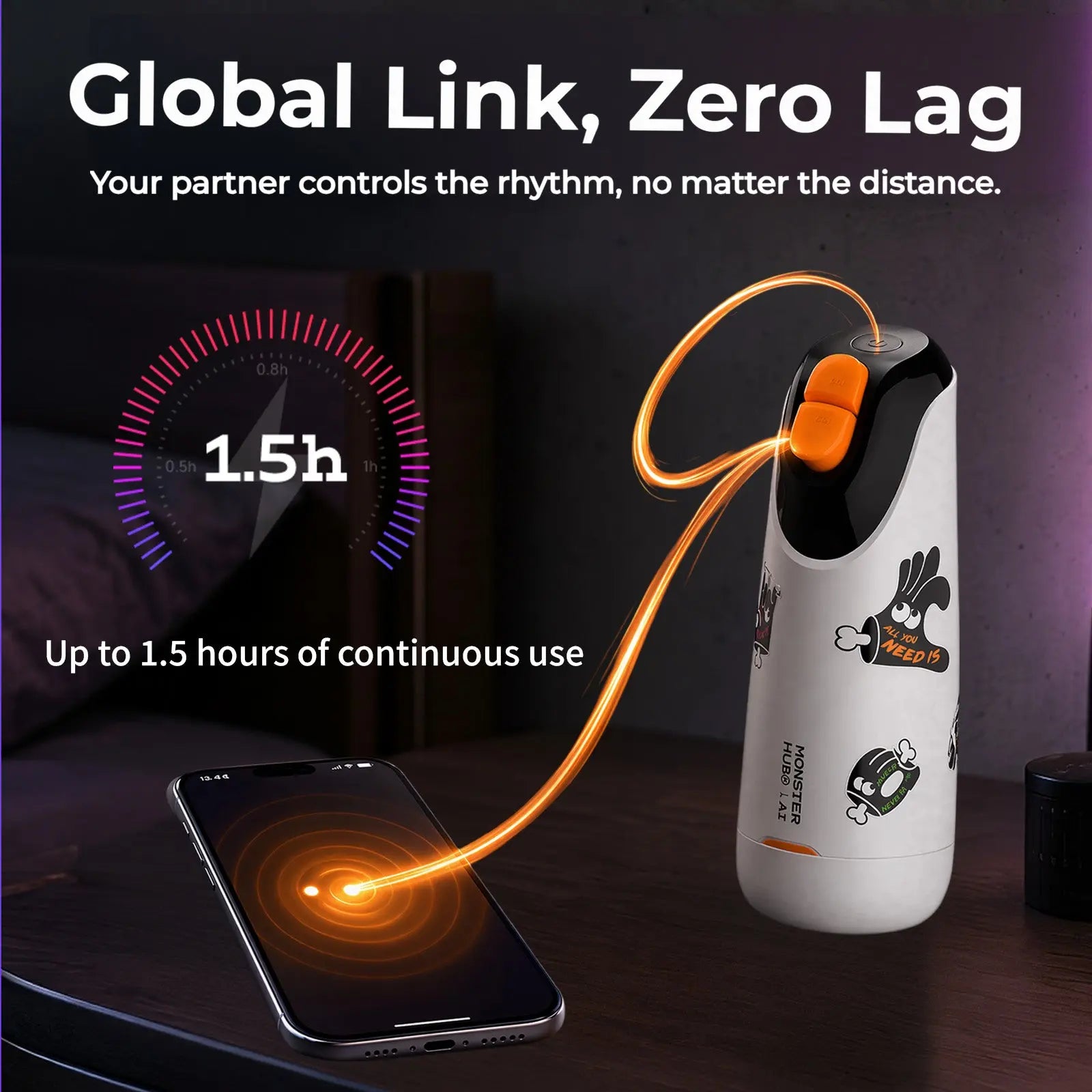 Monsterpub Tornado Smart Cup with AI Interaction App-connected, waterproof, 360° sensing, high-torque engine with swirling vibrations, and AI character interaction.