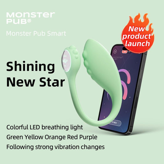 Monster Pub 1P Smart Wireless Bluetooth Vibrator in green, designed for personalized experiences with app-controlled vibration modes, providing comfort and versatility for private use