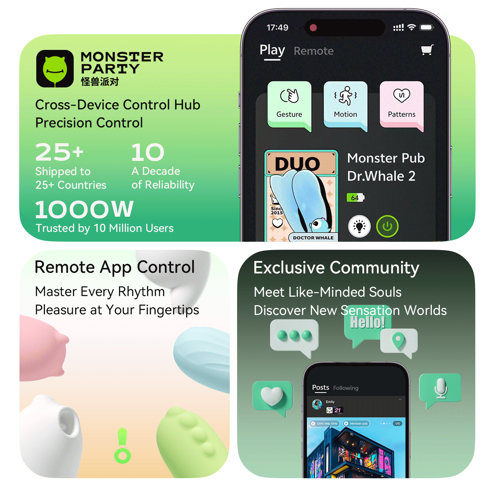 Monster Pub Duo MP2 U-Shaped Remote Egg with Kegel