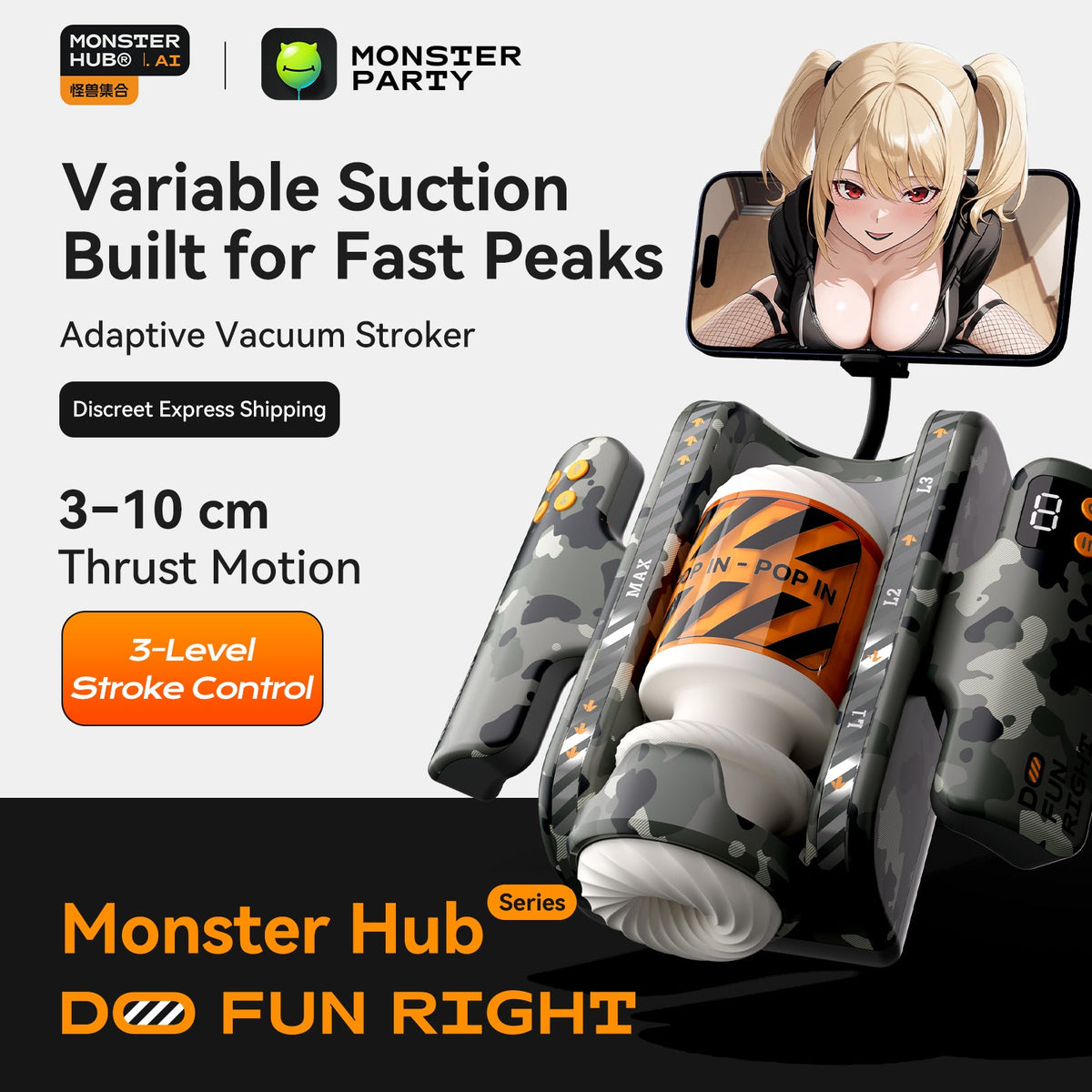 Monster Pub sex toy Monster Pub Smart Cup Electric Male Masturbator with Phone Holder – App Controlled Vibrating Stroker, Medical Silicone, Adjustable Depth & 3 Vibration Modes, AI Girlfriend & Long-Distance Couple Play